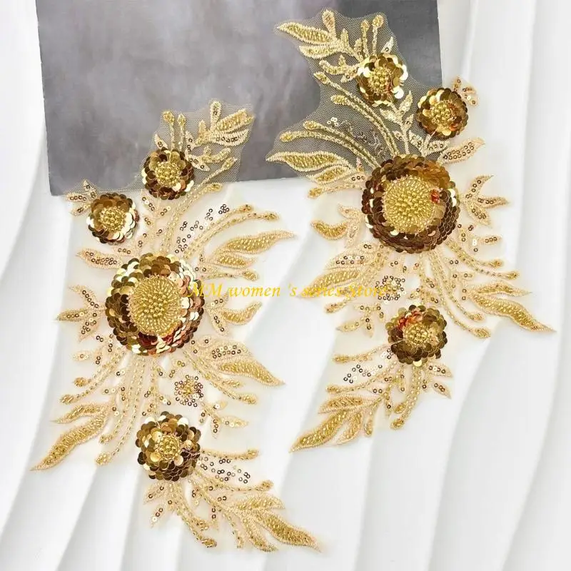 

Q39C 1pair Embroidered Sequins Patches Creative Fashion Appliques Sewing Patches for Fashionable Clothing and Accessories