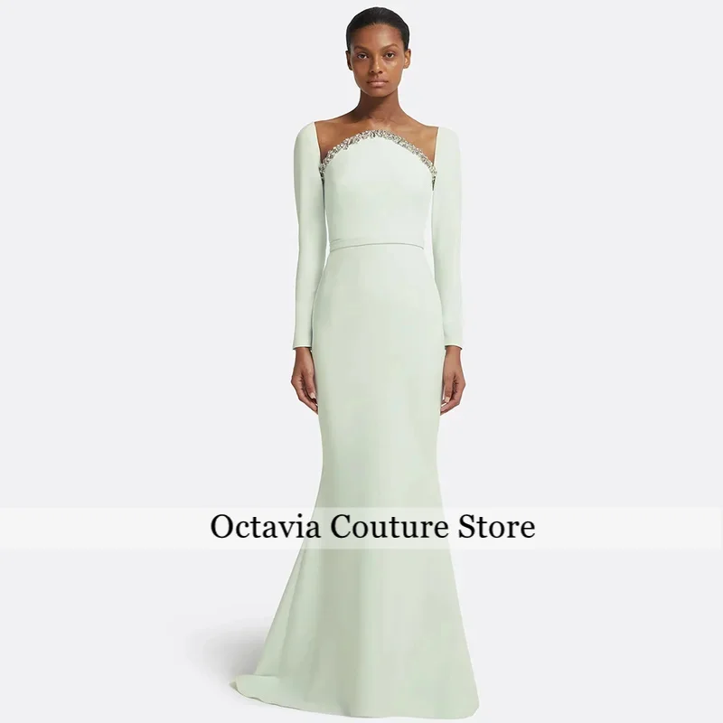 

Saudi Prom Dresses for Ladies Jersey Mermaid/Trumpet Celebrity Dress Mint Strapless Rhinestones/Crystals Belt Evening Dress Long