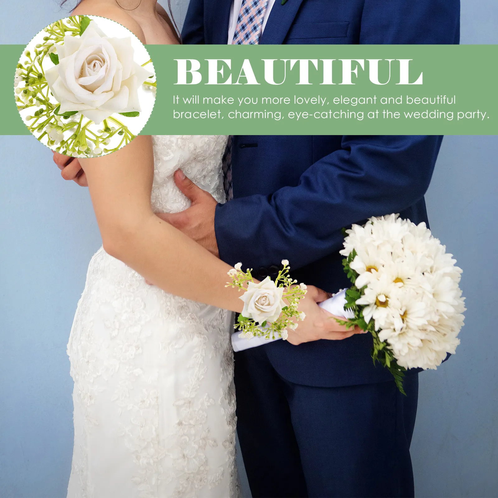 4Pcs Wrist Corsage Wedding Bridal Artificial Flower Bracelet Adjustable Ribbon Bridesmaid Prom Party Accessories