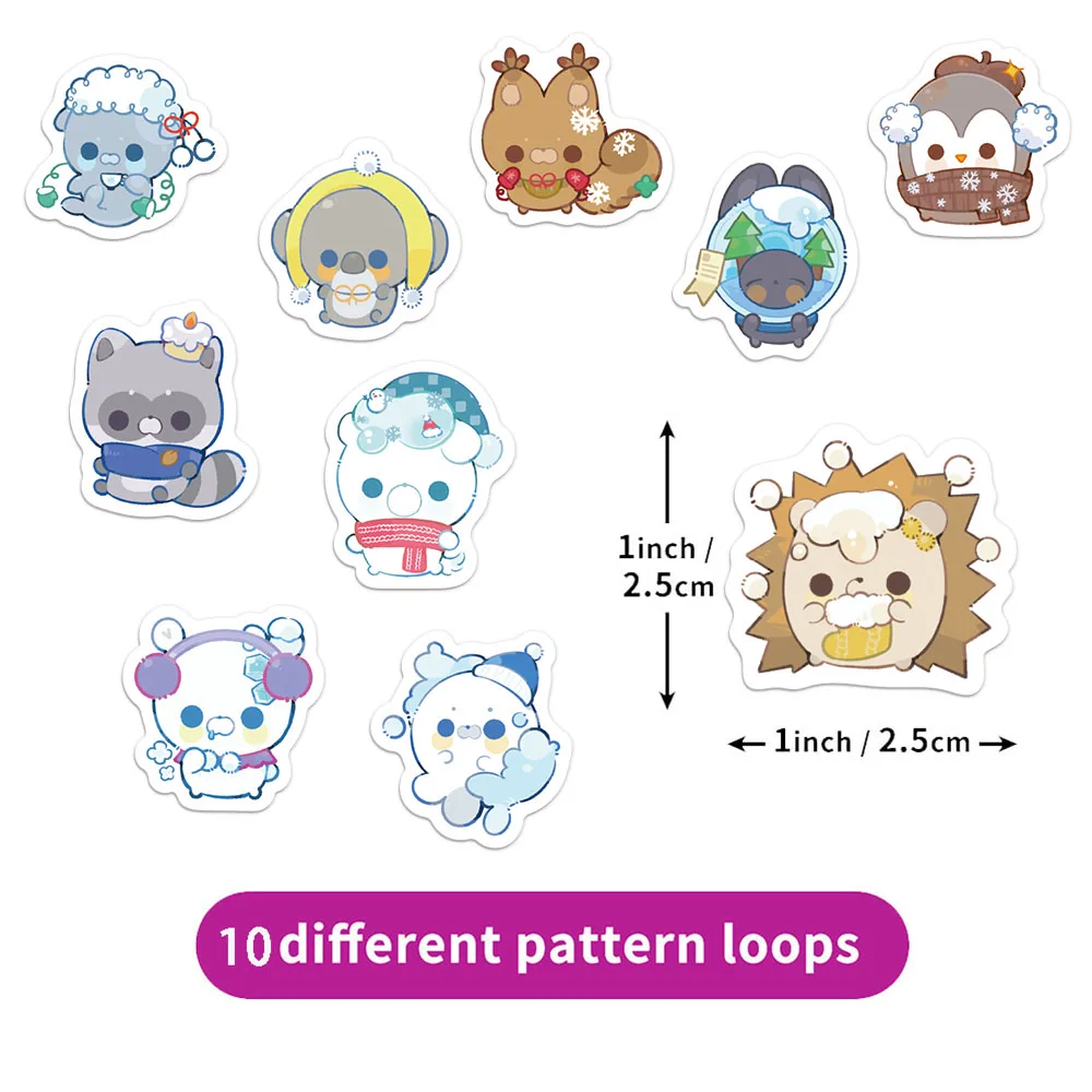 500PCS Winter Small Animal Cartoon Decoration Reward 10 Different 2.5cm/1.0-inch Animal Learning Reward Set Stickers