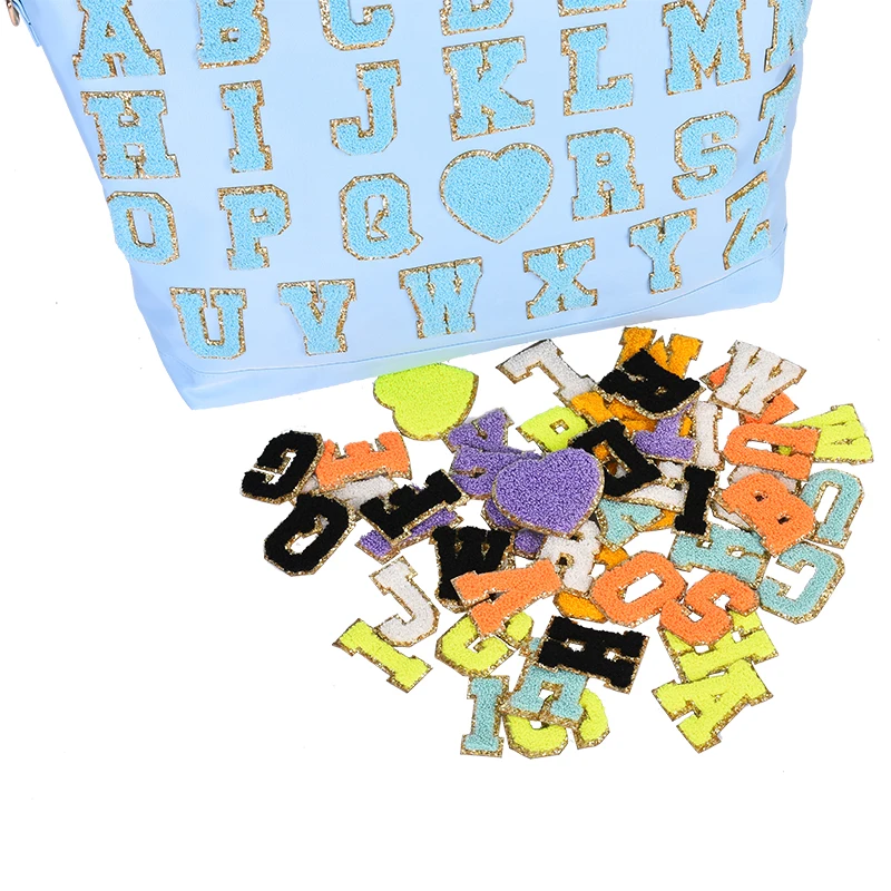 6.5cm A-Z document anglais lettres patchs pour vêtements sac paillettes lettre patchs coller sur Alphabet lettres broderie Applique AB