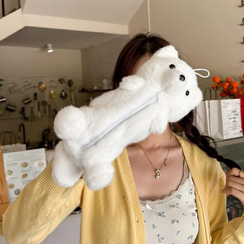 Weiches, flauschiges Plüsch-Fuchs-Federmäppchen mit tragbarem Aufhängering und großer Kapazität für Schüler, Schule, Büro und Schreibwaren-Aufbewahrung. – Detail 12