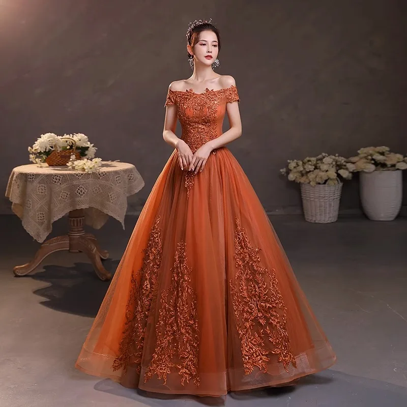 Customized Light Brown Ball Gown Women Evening Dresses Appliques Off Shoulder Prom Birthday Party Gowns Formal Vestido De Noche