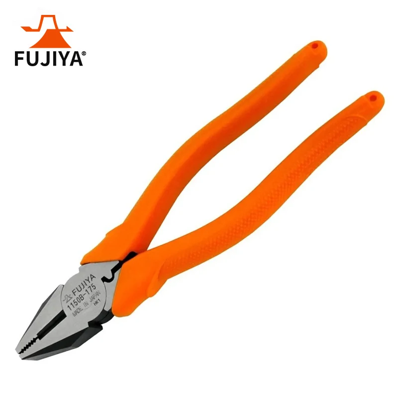 FUJIYA 1150B-175 High Leverage Lineman\'s Crimp Pliers Simple Crimping Tool Multipurpose Electrical Wire Pliers with Blade Hole