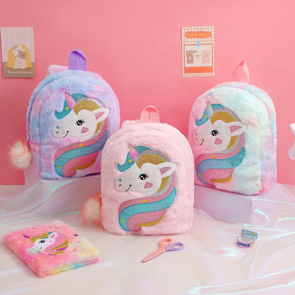 

Cute Unicorn Plush Backpacks Cartoon Animal School Bag Children Winter Schoolbags Kids Colorful Soft Plush Backpack Girls Bags