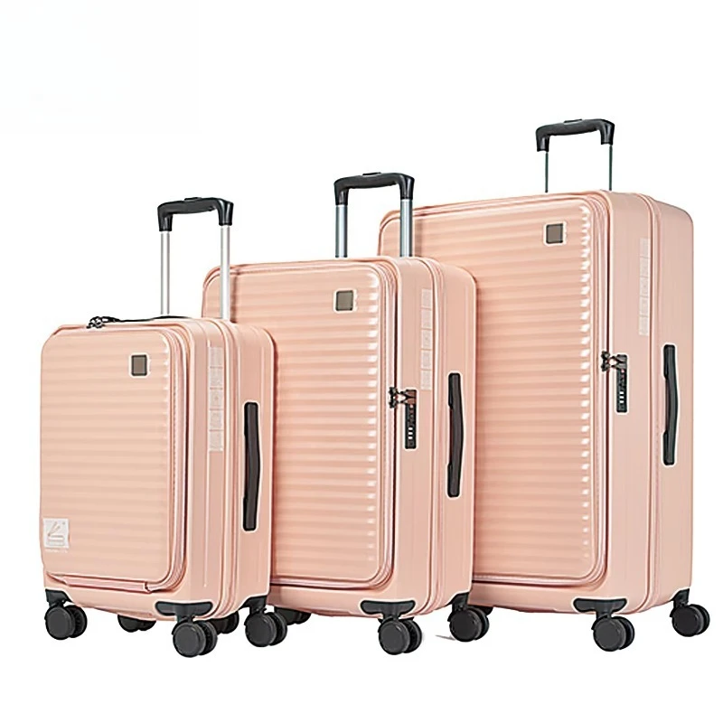 Pink Computer Light Luggage 3-in-1 Luggage Set with Front Open Pocket