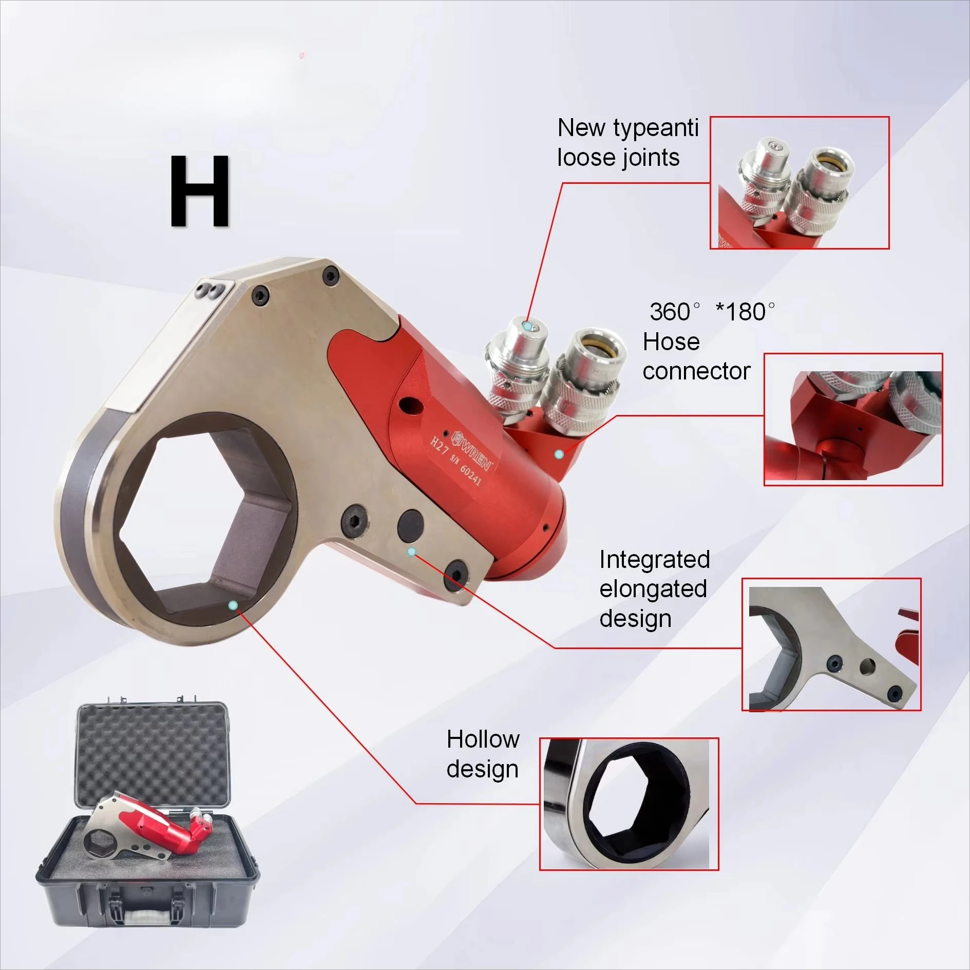 Hoge precisie lichtgewicht aluminium titaniumlegering H-serie H54 laag profiel moersleutel Torque Rennes hydraulisch gereedschap