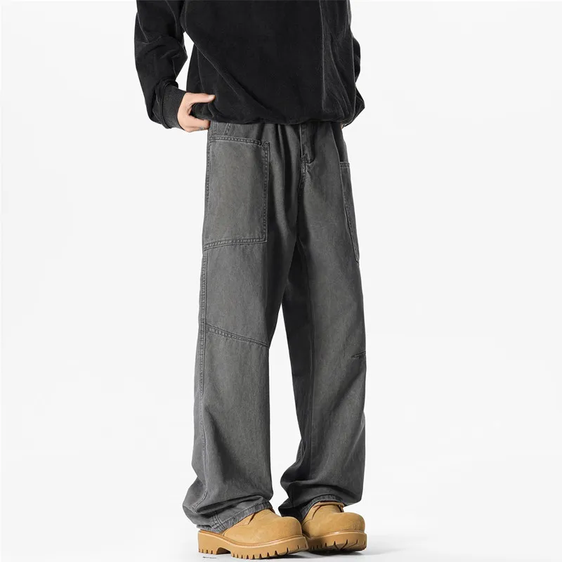 American Retro ey Pure Cotton Work Pants Men's Waed ey Straight Casual Pants Cleanfit Slim Micro Flared Pants