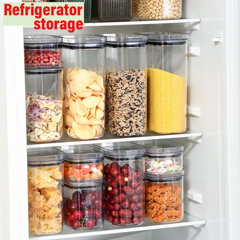 Large Capacity Sealed Jar Kitchen Cabinet Organizer Grain Soybean Nuts Storage Refrigerator Crisper Strong Plastic Sealed Tank