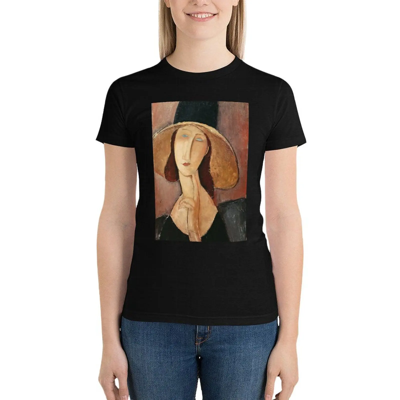 Amedeo Modigliani - Portrait Of Jeanne Hebuterne In A Large Hat T-Shirt shirts graphic tees cute tops t shirt Women