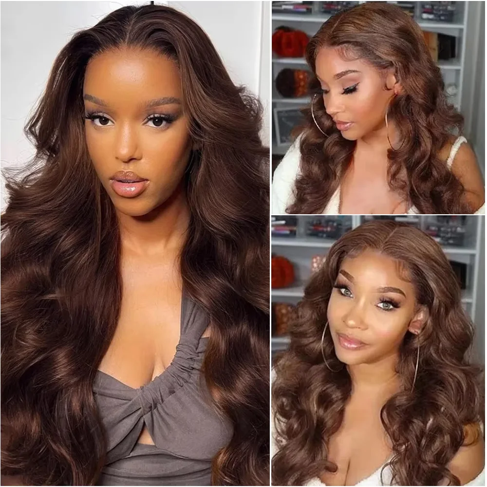30 36 بوصة الشوكولاته براون الجسم موجة 13x6 الدانتيل شعر مستعار أمامي البرازيلي 13x4 HD الدانتيل أمامي 4 #   باروكات الشعر البشري الملونة تم قطعه مسبقًا