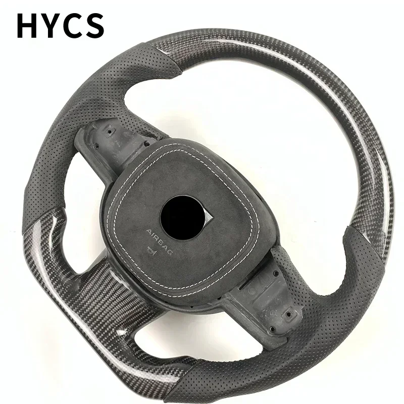 Car interior accessories carbon fiber steering wheel covered with black perforated leather for Volvos S40 S60 S90 XC60 XC90