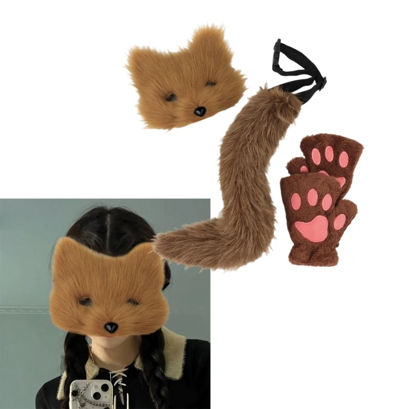 Halloween Foxes Dress up Costume, Foxes Mask, Tail, Gloves