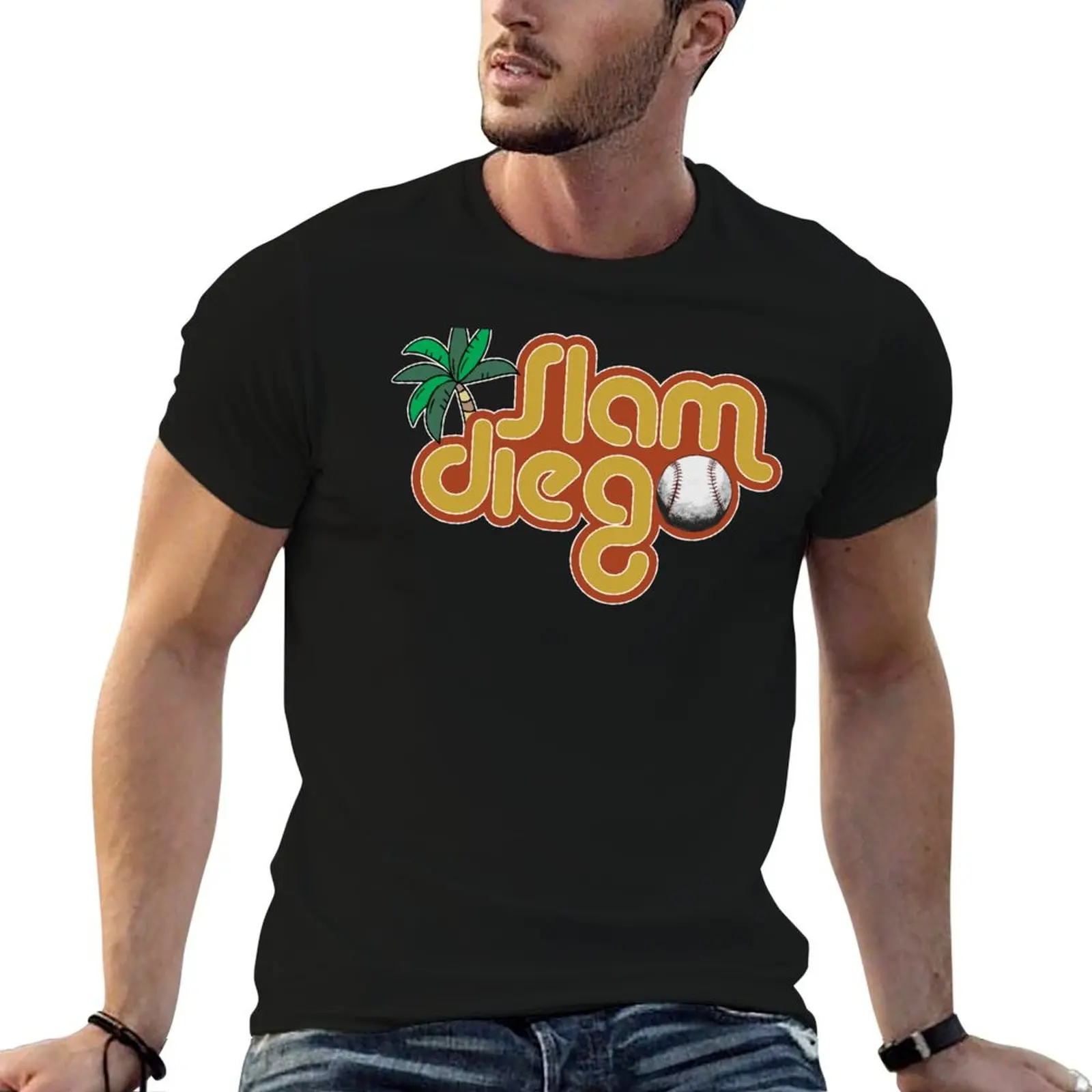 Футболка Slam Diego Sunset Palm Tree San Diego Baseball Grand Slam, базовая однотонная повседневная футболка