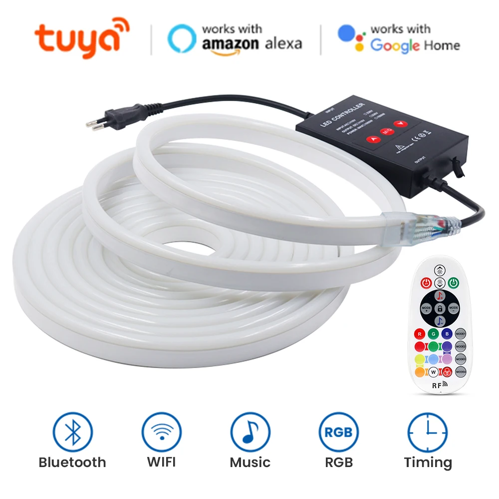 Imagem -03 - Rgb Levou Tira de Luz de Néon 110v 220v Impermeável Tuya Wi-fi Alexa Bluetooth Flexível para Exterior Jardim 1m100m