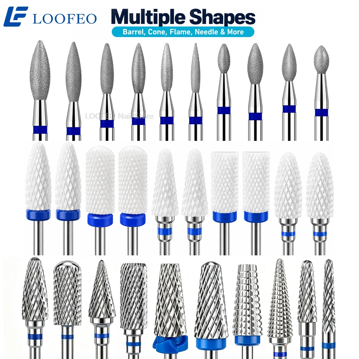 30PCS Nail Drill Bits Set with Storage Box 3/32 Inch E-File Bit Milling Cutter for Manicure Pedicure Acrylic Gel Removal Cuticle