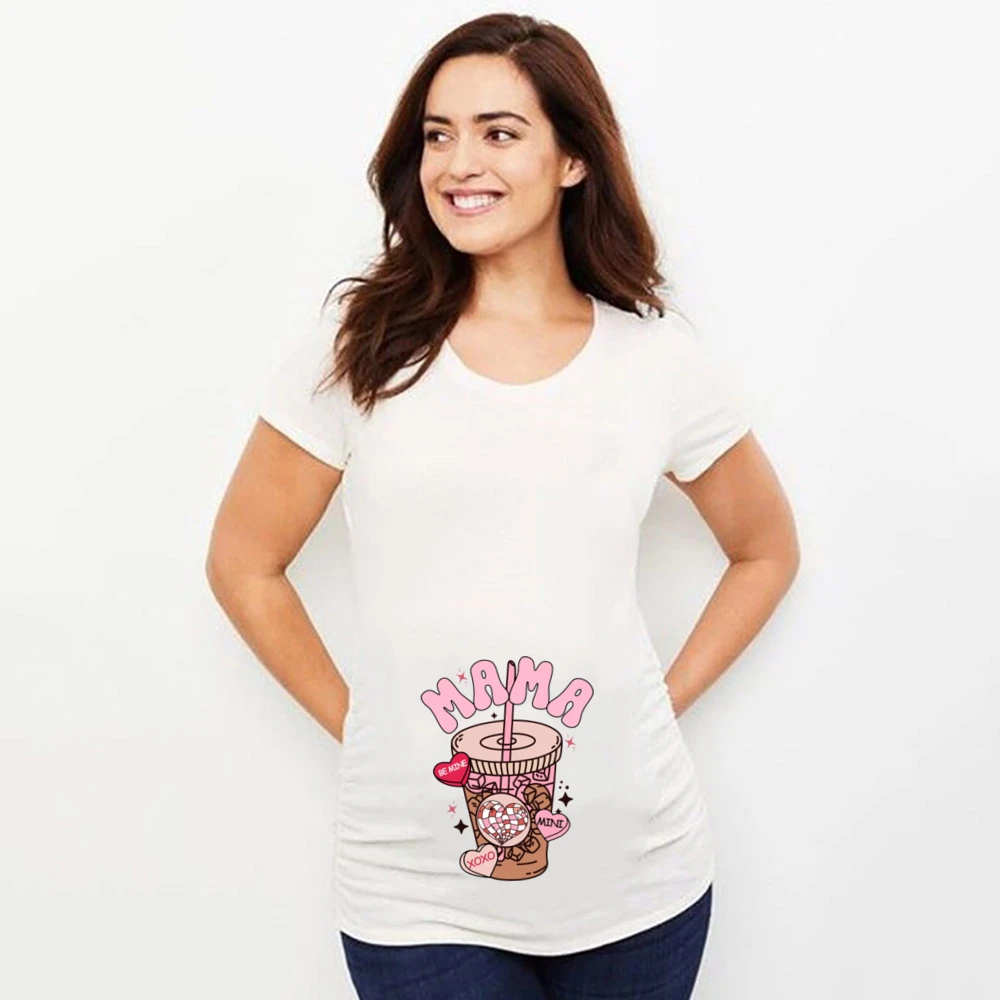 

Maternity Mama Letter Print T-shirt for Summer Fashion Casual Short Sleeve Tees Pregnancy Announcement Pregnant Womens Clothing