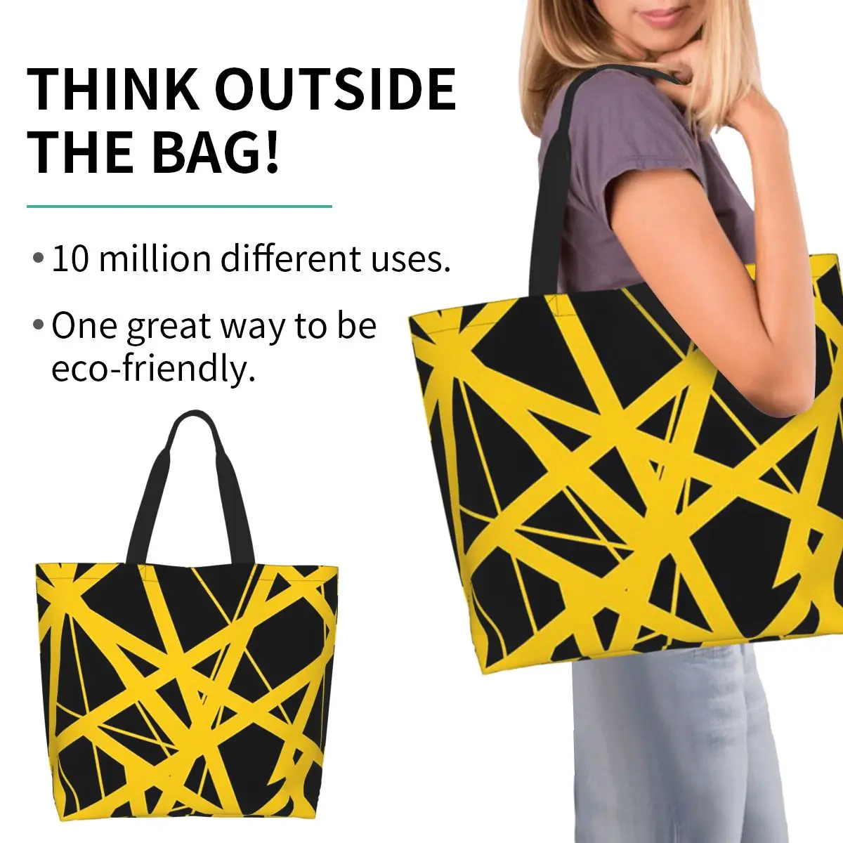 EVH Authentic Stripes Design Shopping Tote Bag Canvas Large Capacity Shoulder Bags Shopper Grocery Handbag for Women