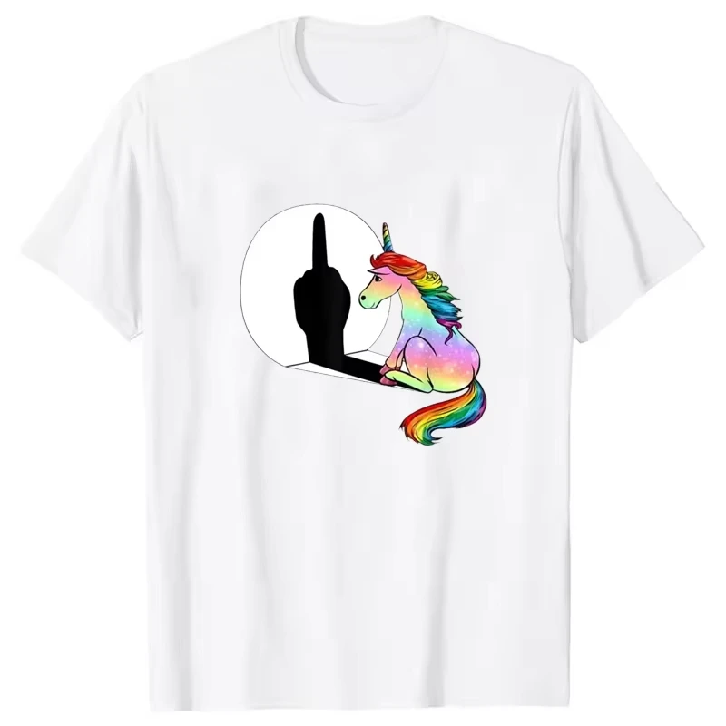 2026 Unicorn Middle Finger T Shirt Women Mens T-Shirt Streetwear Tshirts Anime Clothes Four Seasons - Ali