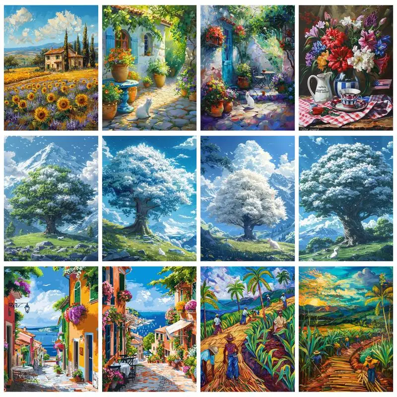 RUOPOTY Diamond Painting Sunflower House Full Round Embroidery Complete Kit Landscape Decorative Paintings