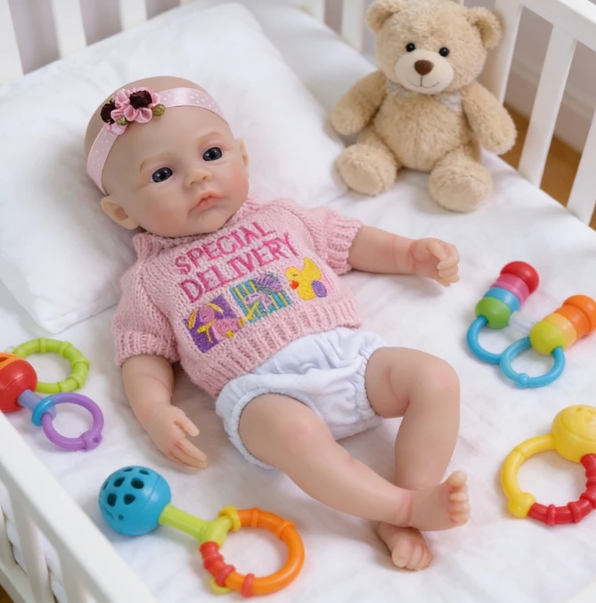 NPK 12''High Quantity Solid Super Soft Elastic Silicone Reborn Meadow with Girl Body Hand Painting Collectible Lifelike Art Doll