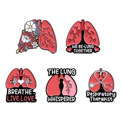 Lung Organ Brooch Enamel Pins Custom Respiratory Therapist We Be Lung Together Brooches Lapel Badges Medical Jewelry Accessories