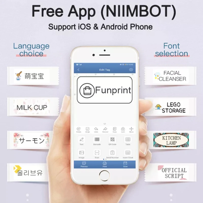 Niimbot D11 Portable label printer Pocket Cable Label Printer Bluetooth Thermal Label Price Tag Fast Printing Home Use Office