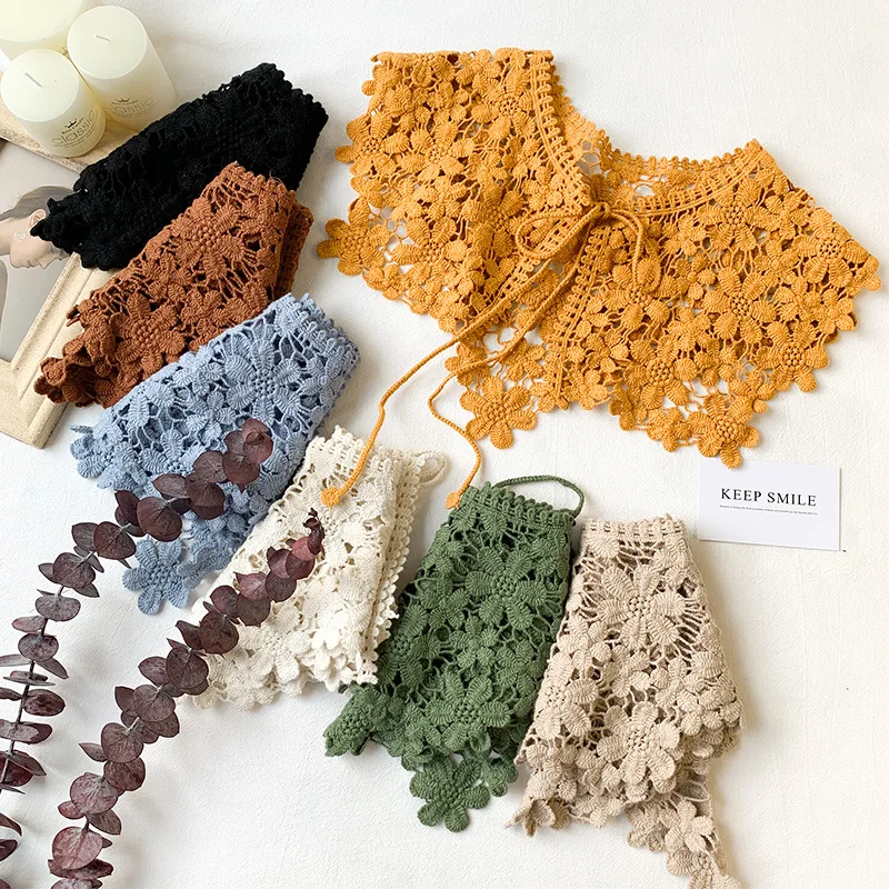 Casual Hollow Out Fake Collar Shawl Knitted Lace Elegant False Collar Crochet Lace Cute Mini Cape Shawl for Women