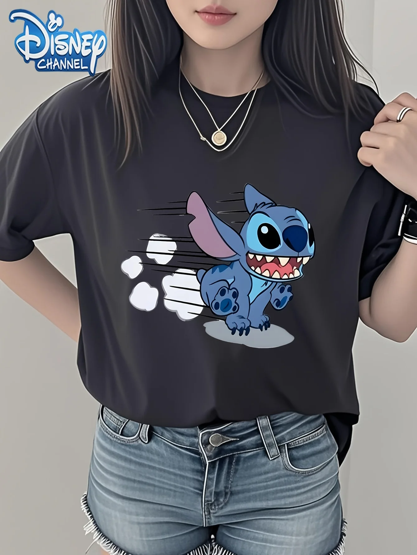 تي شيرت برسومات ديزني ستيتش للنساء - طباعة كرتونية لطيفة، ناعمة ومريحة، قميص كاجوال بأكمام قصيرة ورقبة دائرية #2