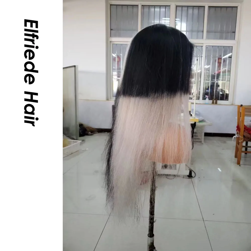 Elfriede Ombre Black White 13x6 Lace Front Human Hair Straight Wigs for Women Transparent 13x4 Lace Frontal Wig Pre Plucked