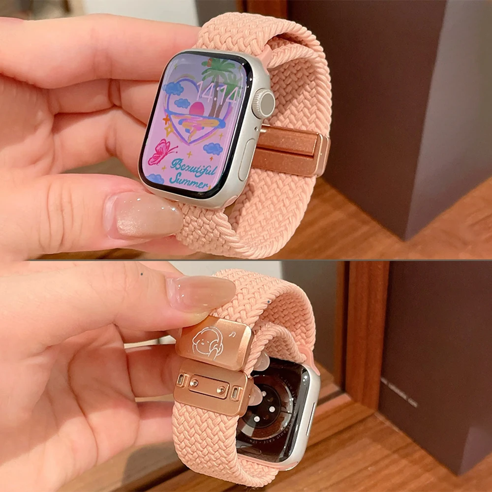 Magnetic Nylon Braided Strap For Apple Watch Series 10 9 8 Cute Puppy Bracelet For iWatch 49mm 38 40 41 42 44 45mm Accessories