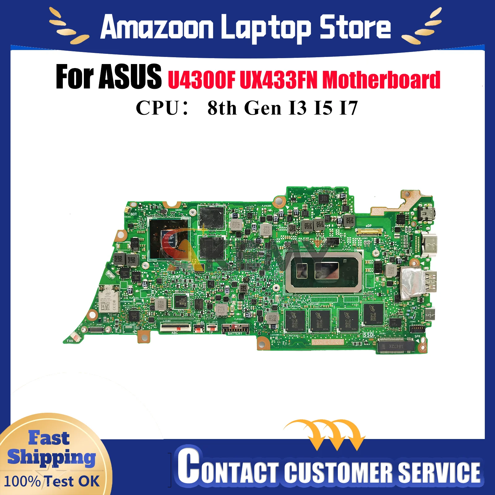 

UX433FN Laptop Motherboard For ASUS ZenBook UX433FN UX433F U4300F Notebook Mainboard With I3 I5 I7 CPU 100% tests OK fast ship