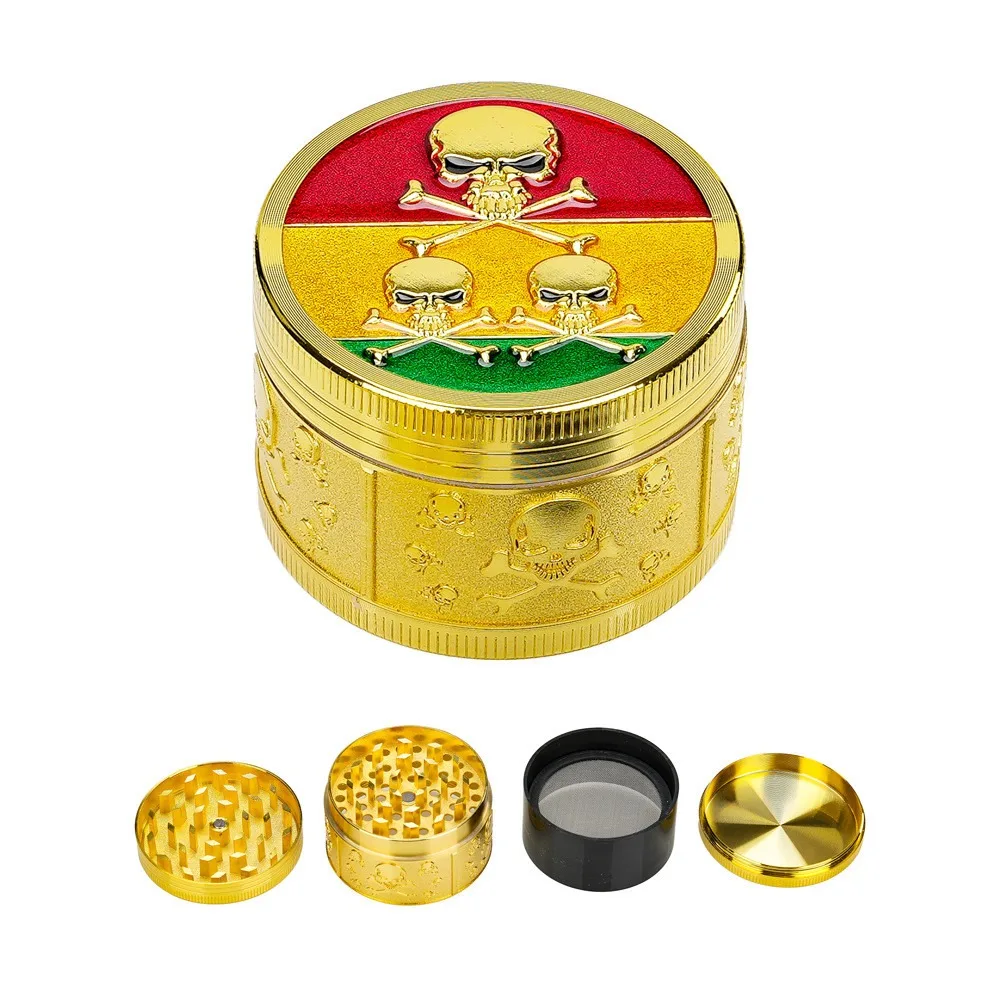 

40/50mm Gold Skull Shaped Herb Grinder with 4 Layers of Metal Material and Manual Rotating Vanilla Grinder