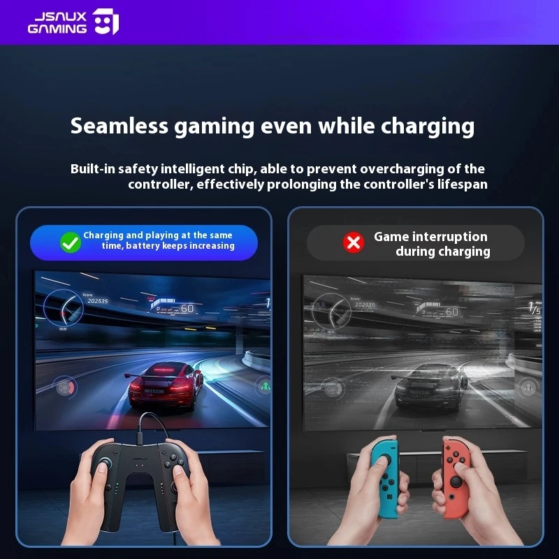 In Stock Jsaux Controller Split Charging Grip Compatible with Switch 2 Joycon Magnetic Suction Ergonomic Gamepad LED Indicator