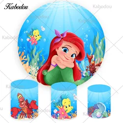 Little Mermaid Circle Photo Backdrop Girls Birthday Baby Shower Disney Princess Round Photography Background Cylinder Covers