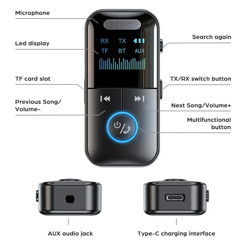 -A14E Bluetooth 5.4 Transmissor Receptor 2 em 1 Portátil Sem Fio 3.5Mm Jack Adaptador de Áudio AUX Para TV/PC/Auriculares/Car Home