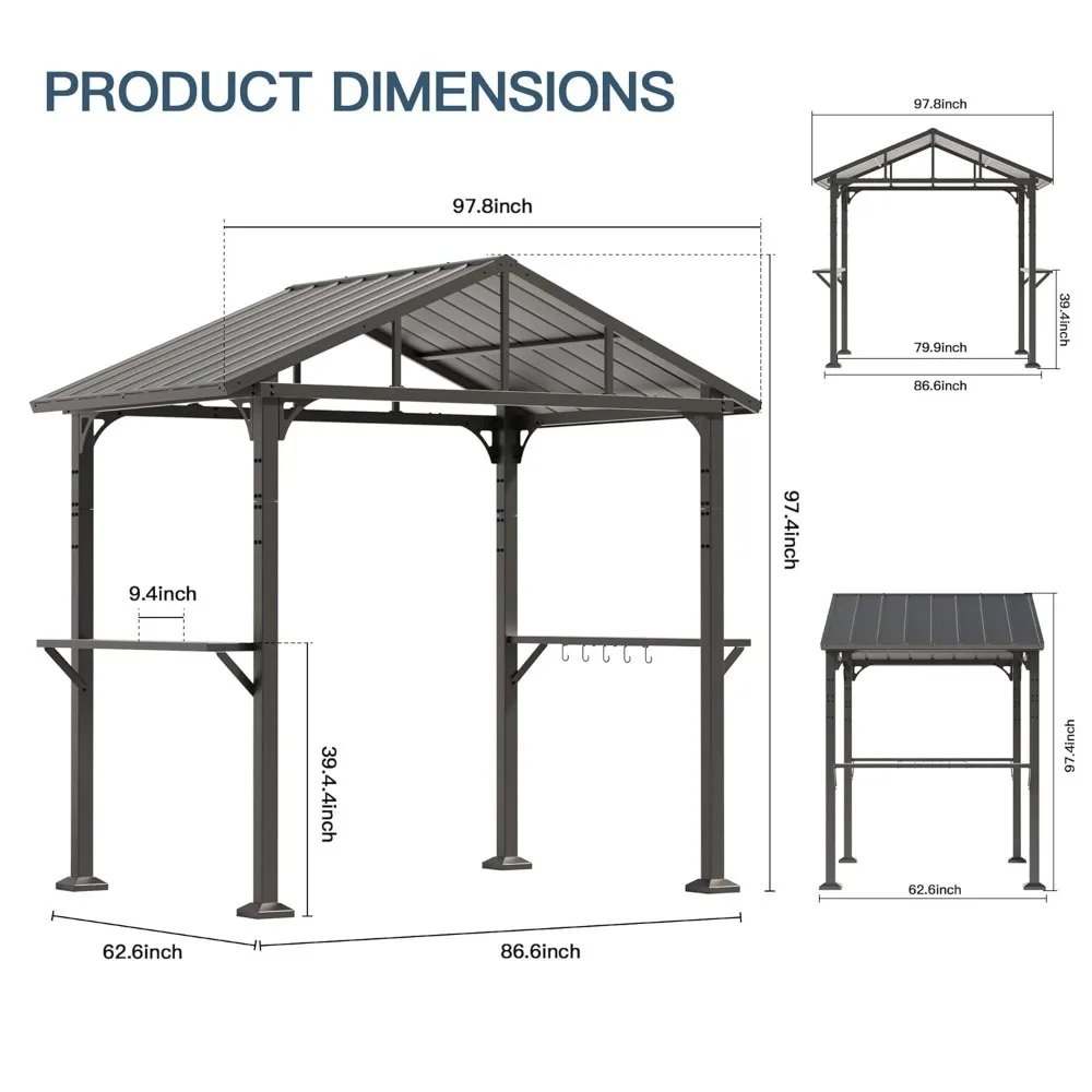 

8' X 5' Hardtop Grill Gazebo,Outdoor BBQ Gazebo with Galvanized Steel Roof and Ceiling Hook,BBQ Pavilion with 2, Customized
