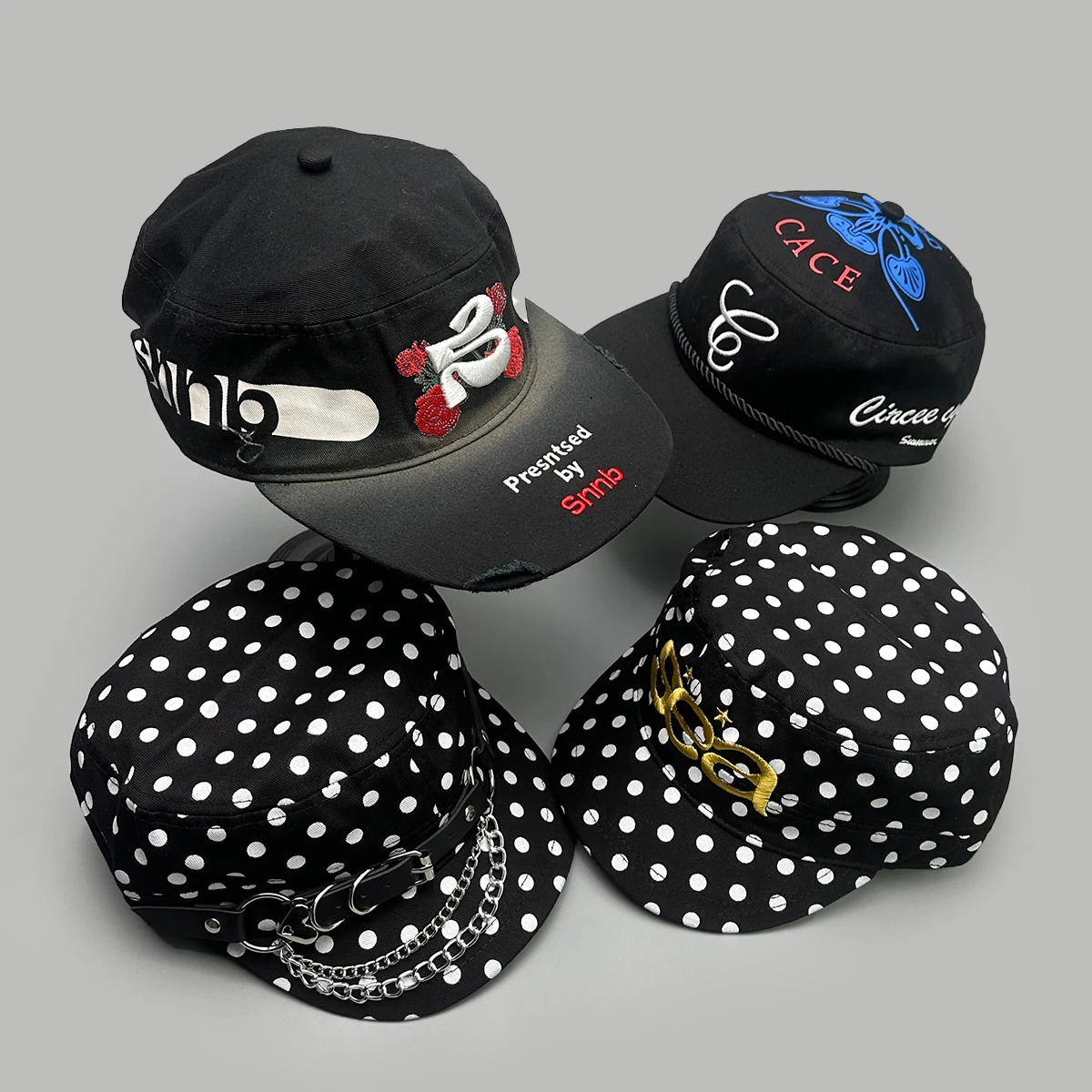 Color Block Embroidered Letters Rose Baseball Hats New Men Women Sunshade Street Versatile Polka Dot Fashion Niche Peaked Caps