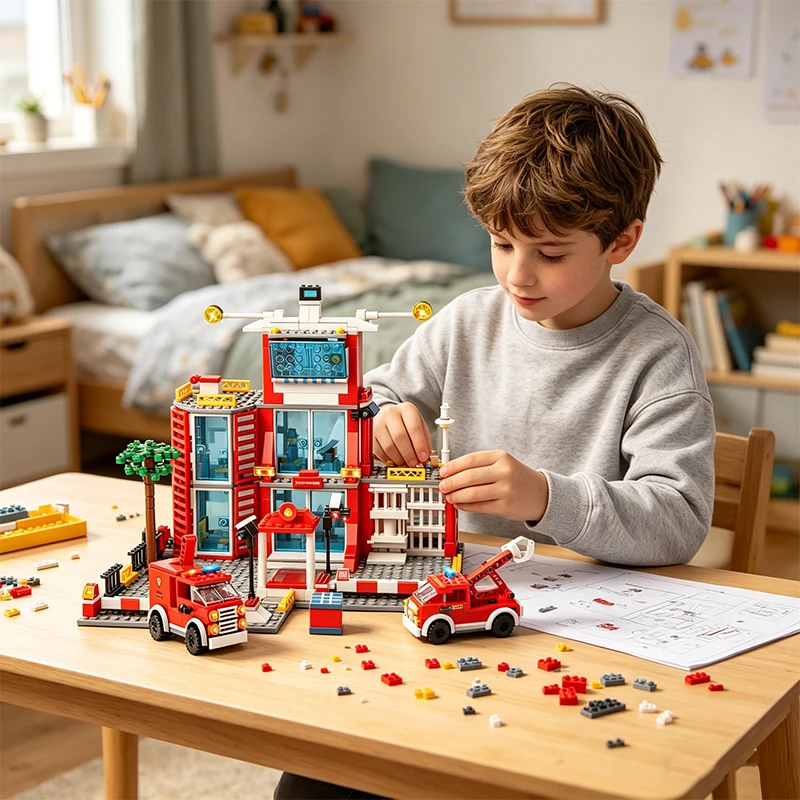 Urban Building Blocks Fire Station Building Blocks Fire Truck Building Blocks DIY Bricks Childrens Toy Christmas Holiday Gift view 5