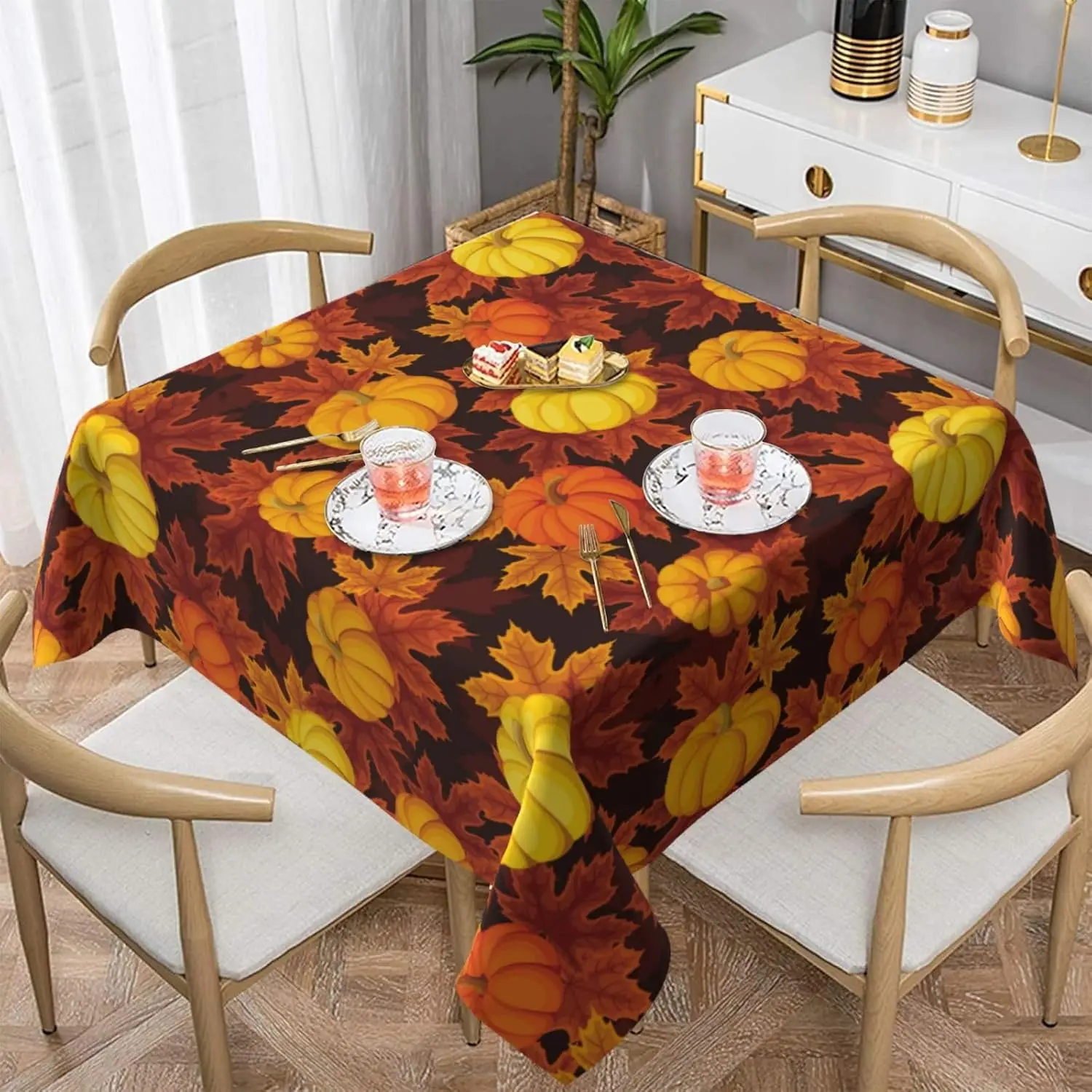 Autumn Pumpkin Waterproof Tablecloth Holiday Wedding Party Decor Fall Thanksgiving Maple Leaf Table Cover for Dining Table Decor