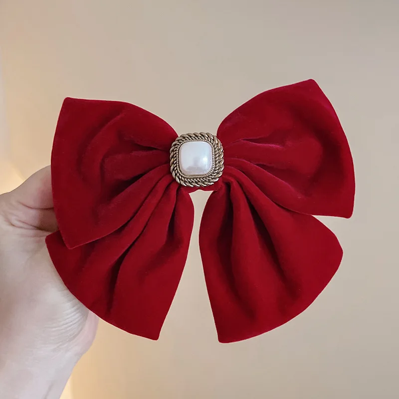 خمر المخملية Bowknot توك شعر أحمر مخملي كبير القوس دبوس الشعر مشبك علوي أنيق ذيل حصان كبير الانحناء إكسسوارات الشعر