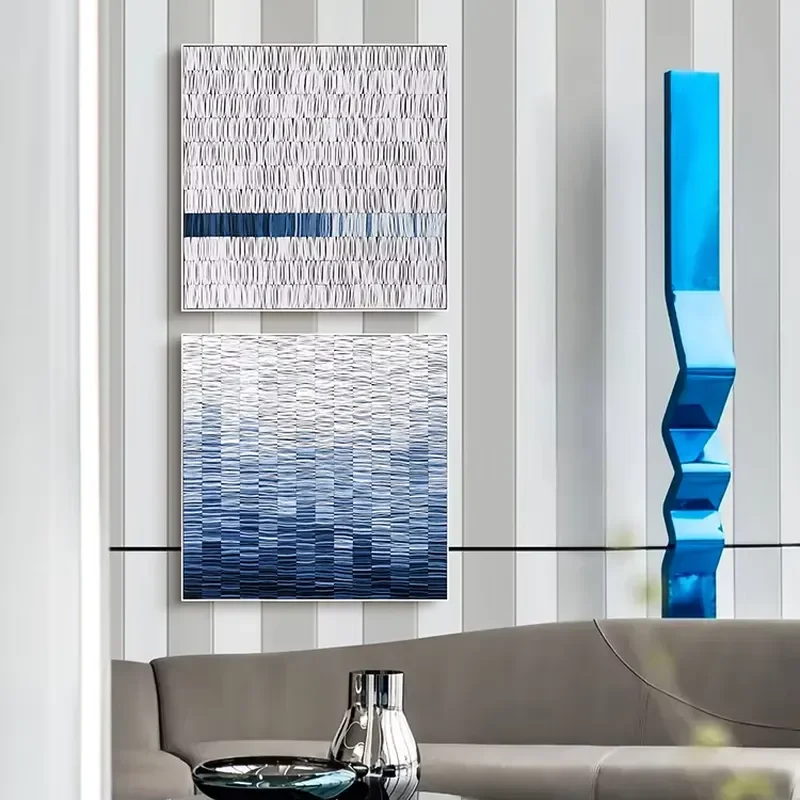 Blue Gradient Abstract Sea Wave Modern Living Room Dazzle Decorative Painting Background Wall Art square Hanging Picture