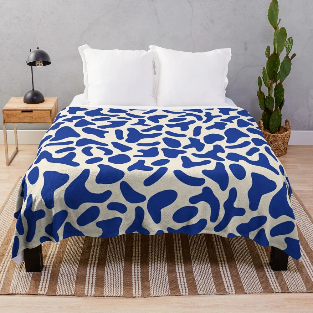 

Playful Blue Organic Shape Art in Matisse Style Throw Blanket Summer Luxury Brand Blankets For Bed Blankets