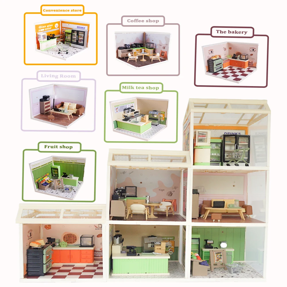 1:12 Dollhouse Miniature DIY Milk Tea Coffee Super Shop Series Furniture Bakery Fruit Set Micro House Kitchen Toy Gift