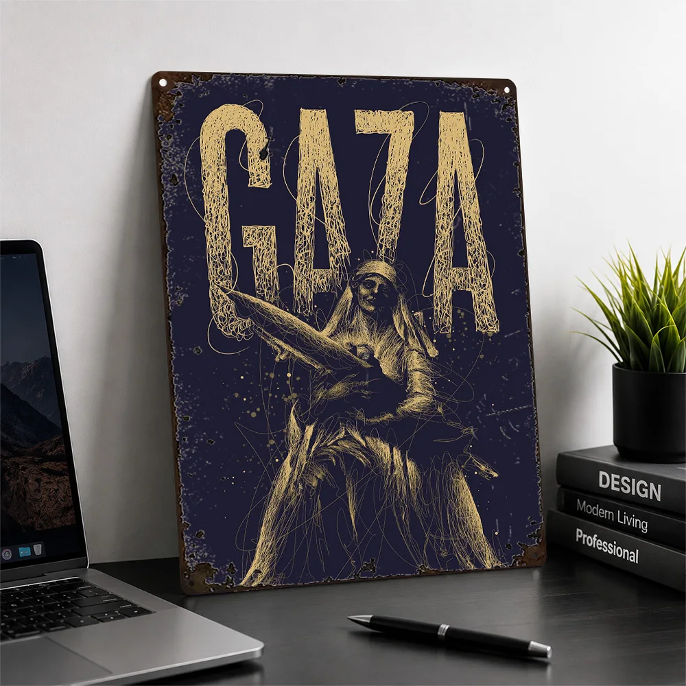 Gaza Mother And Child Peace Textured Metal Poster Scribble Wall Art For Home Office Customized Aluminum Sign Humanitarian Gift