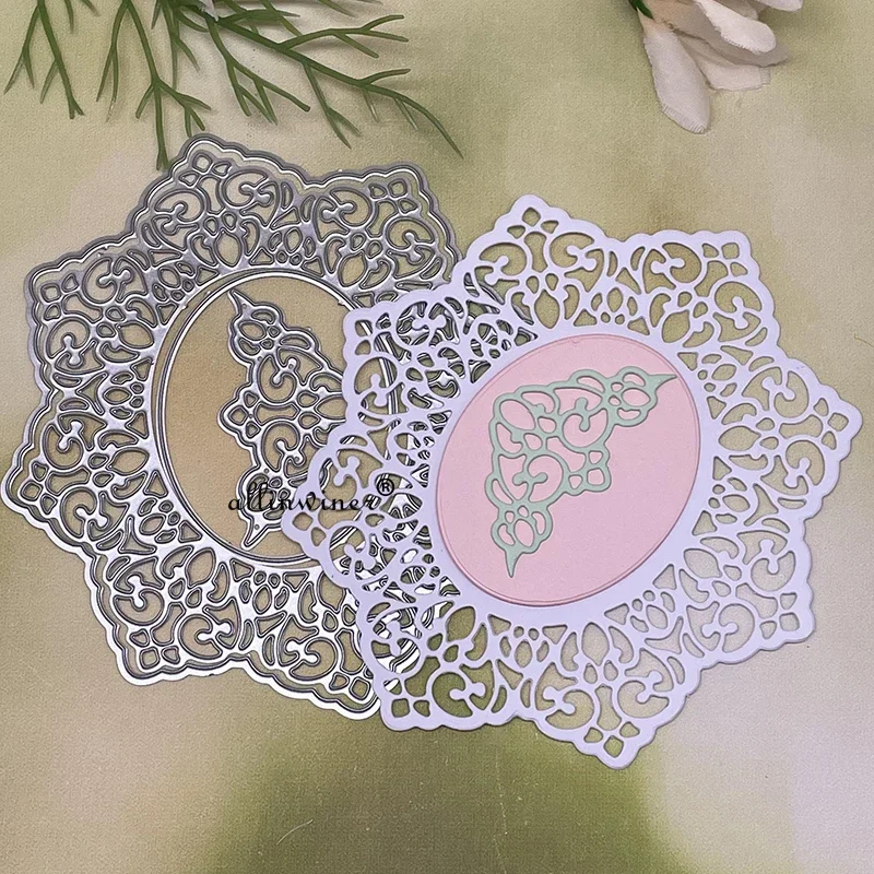 

Новые 4 шт. металлические вырубные формы для скрапбукинга: овальная рамка с кружевным узором, трафареты для тиснения, шаблоны для карточек и альбомов