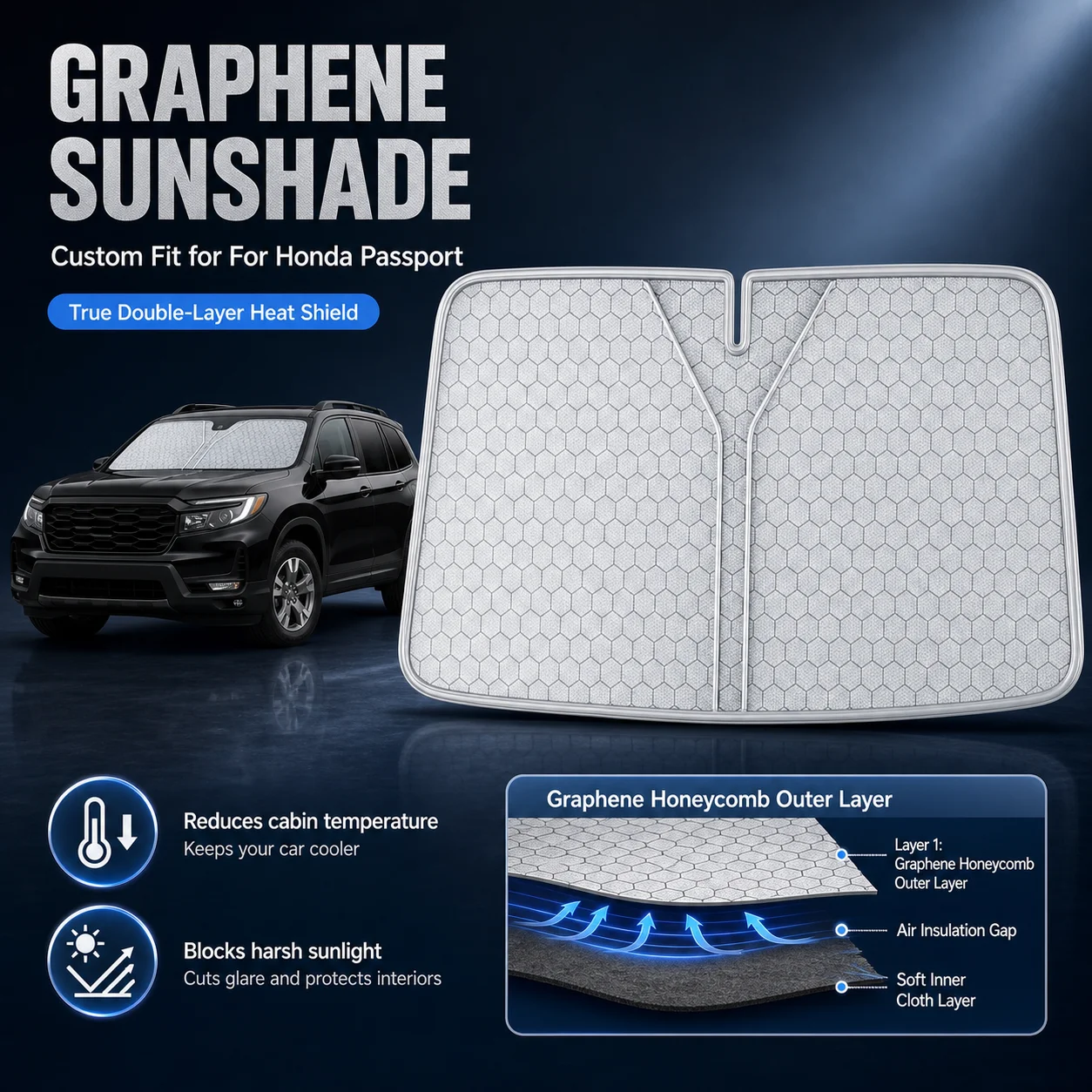 For Honda Passport Graphene Windshield Sunshade Custom Fit Car Sunshade UV Sun Protection Car Interior Accessories