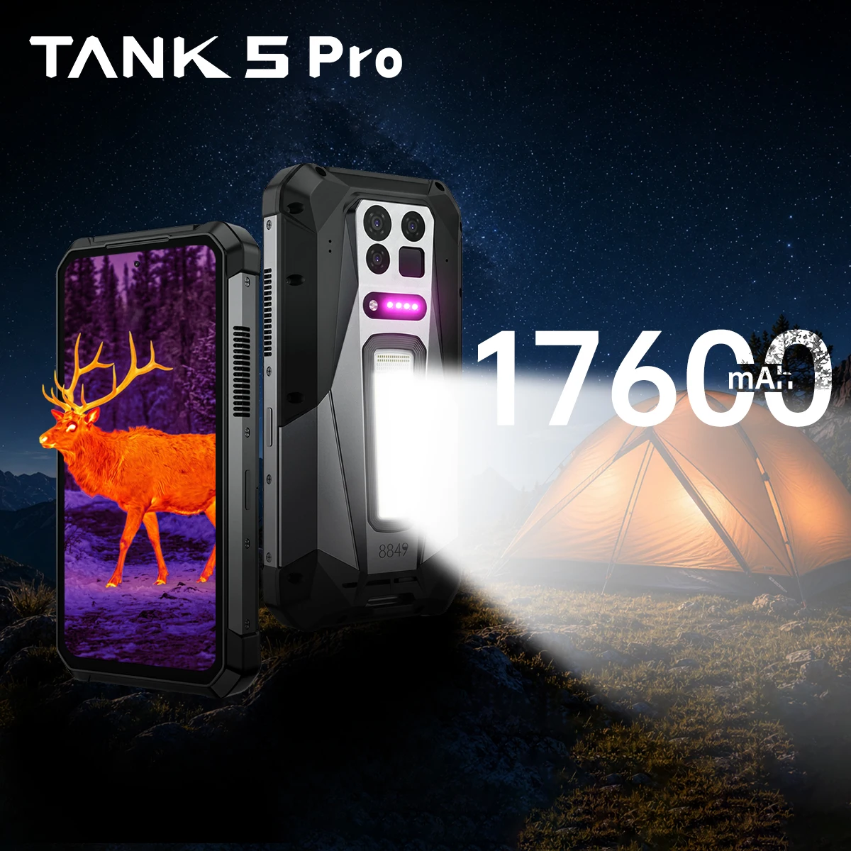 Unihertz TANK 8849 5 Pro Rugged Smartphone 2K Projector eSIM Dimensity 9400e 3K AMOLED 17600mAh 220Lumens 18GB+512GB WiFi 7
