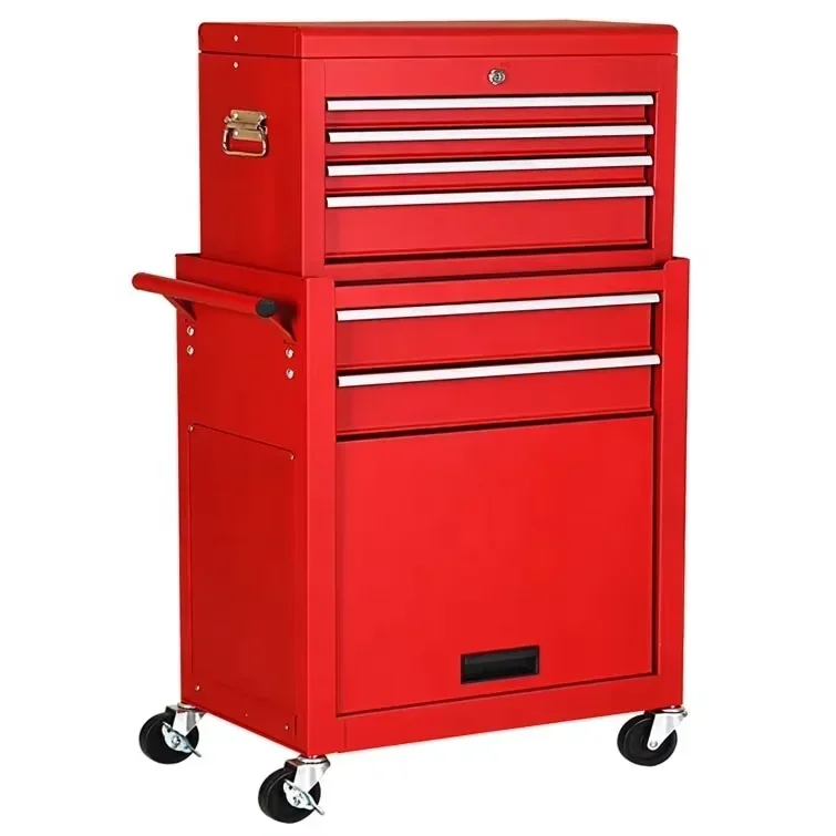 6-Drawer Stainless Steel Tool Chest Box Lockable Garage Trolley for Workshop Storage Cabinet Application