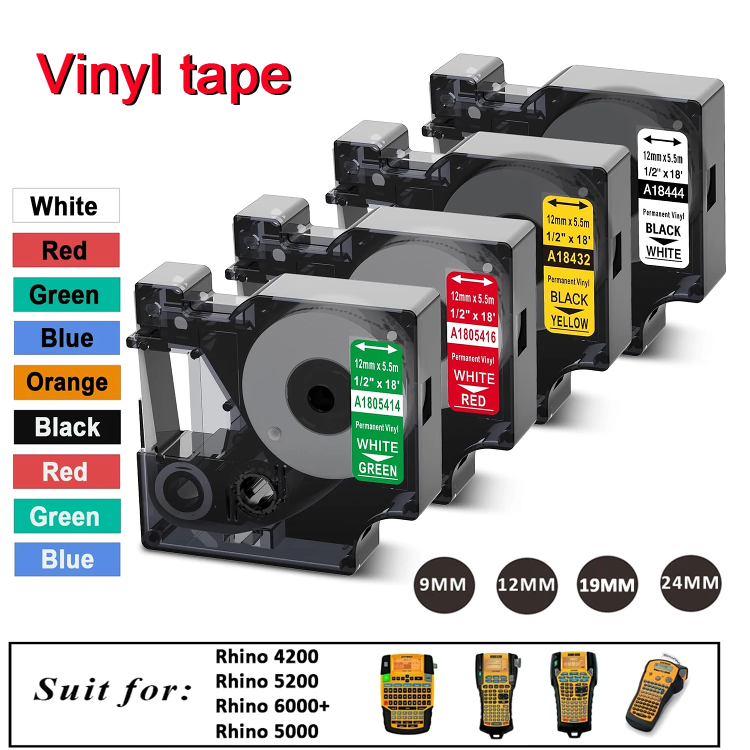 Compatible DYMO Rhino Vinyl Industrial Tape 18431 18443 18432 18444 1805435 18433 18445 1805431 For DYMO Rhino 4200 5200 6000